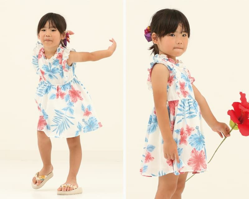 オフかりゆしウェア平置き画像（レッド）、ワンピースのデザイン