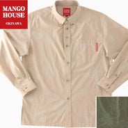 長袖シャツ　月下美人ハイビー　メンズ かりゆしウェア平置き画像（ネイビー）