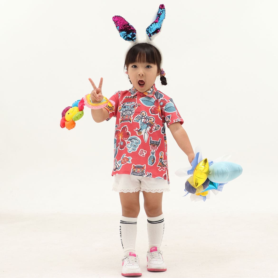 キッズポロシャツ キャンピングシーサー - かりゆしウェア 沖縄アロハ