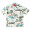 マンゴハウス かりゆしウェア 沖縄柄 アイボリー ハイビスカスとヤシの木デザイン メンズ開襟シャツ
