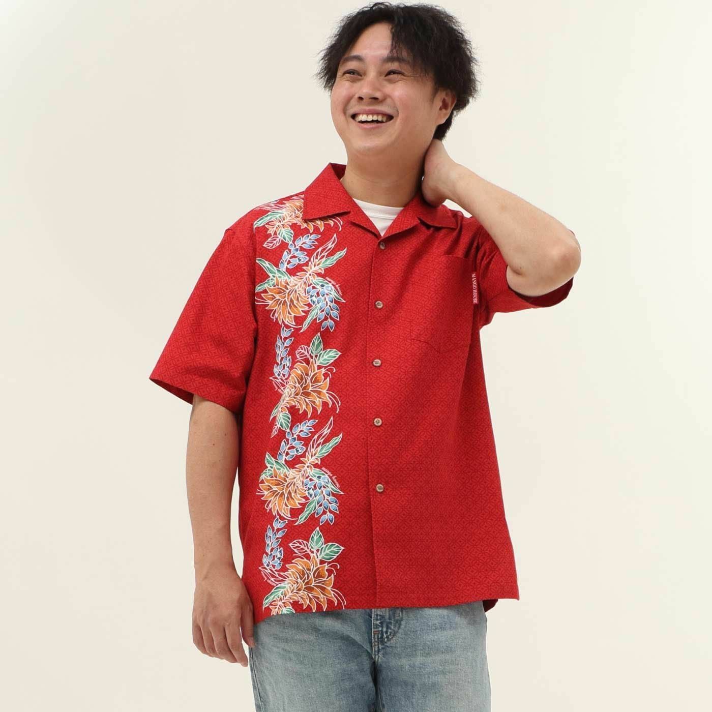 251174 紅型カフーデイゴボーダー メンズ かりゆしウェア専門店 マンゴ