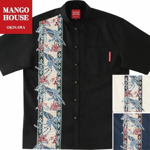 252084　紅型鳳凰デイゴ（マオカラー）　メンズ