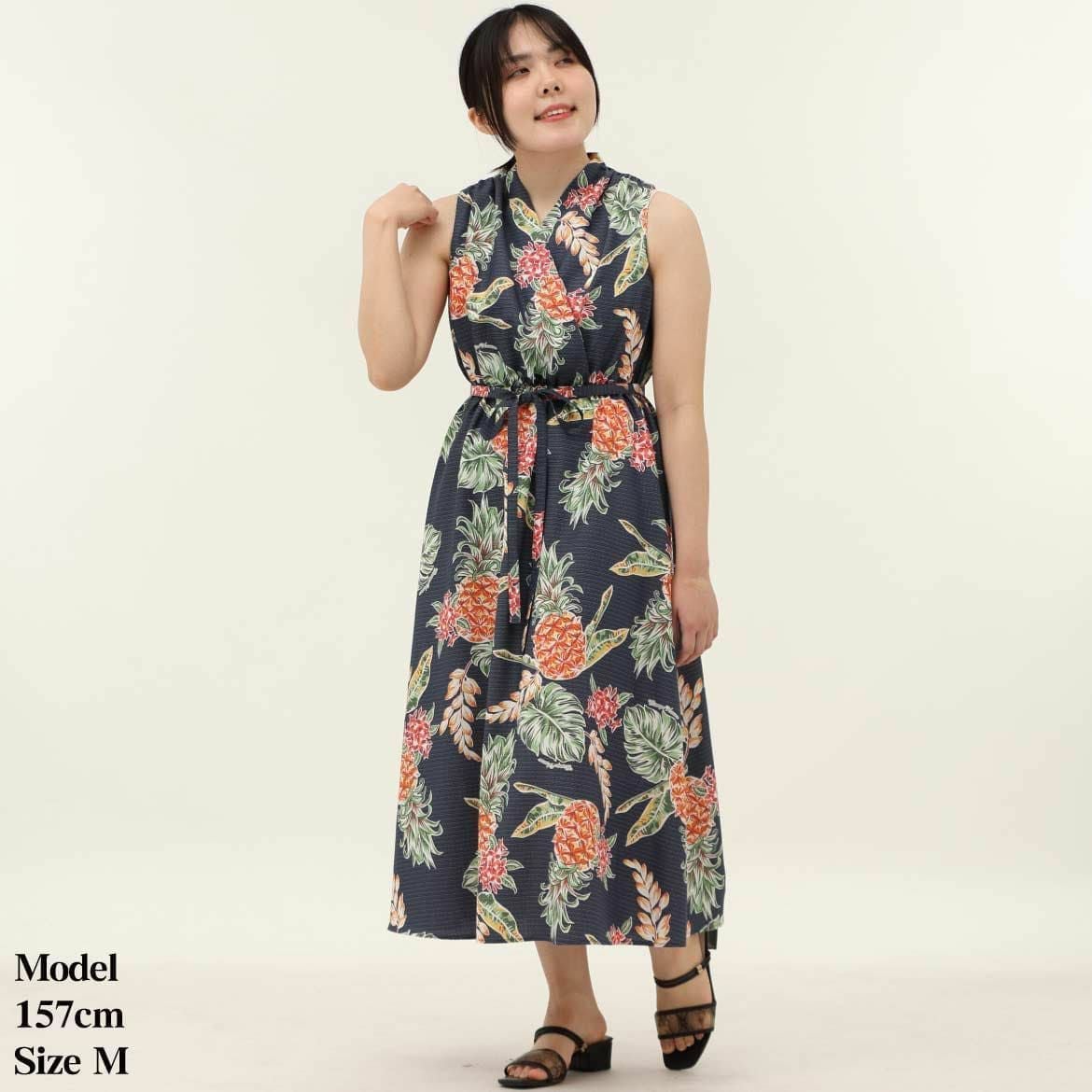 かりゆしウェア　レディース　ワンピース（ネイビー）